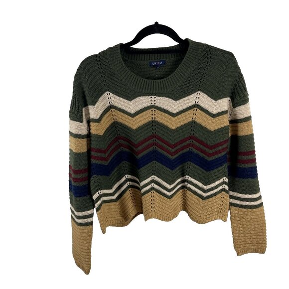UK2LA Sweaters - UK2LA Geometric Y2K Cropped Multi-Colour Knit Sweater Womens Size M